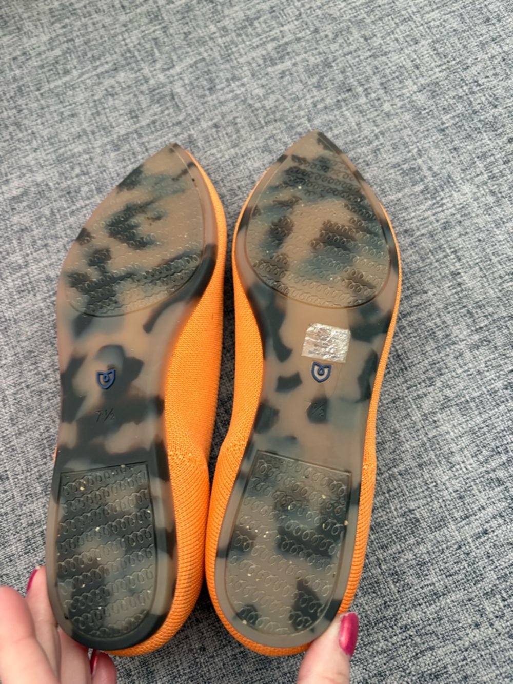 Rothy's Orange Pointed Knit Flats with Blue Trim - Picture 4 of 4
